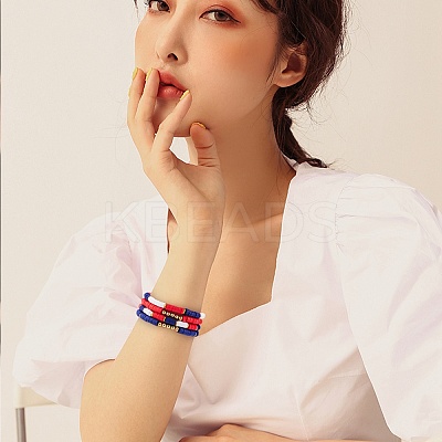 7Pcs 7 Style Word Independent Free Polymer Clay Heishi Surfer Stretch Bracelets Set BJEW-SW00039-1