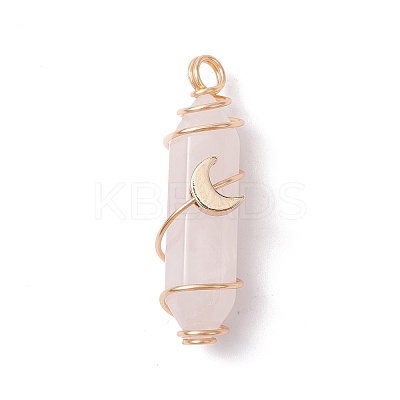 Natural Rose Quartz Copper Wire Wrapped Pointed Pendants PALLOY-JF02535-03-1