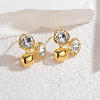304 Stainless Steel Micro Pave Clear Cubic Zirconia Stud Earrings EJEW-V014-02G-1