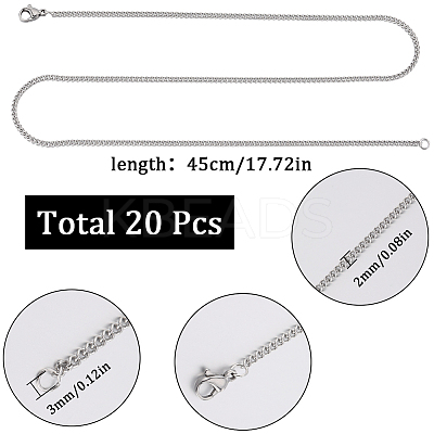 20Pcs Women's 304 Stainless Steel Curb Chain Necklaces Set STAS-SC0008-07-1