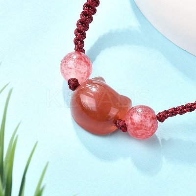 Cat Head Resin Brainded Bead Bracelets BJEW-L701-02A-1