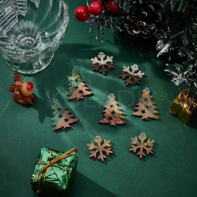 8Pcs 4 Styles Wood and Acrylic Pendants WOOD-AR0001-48-1