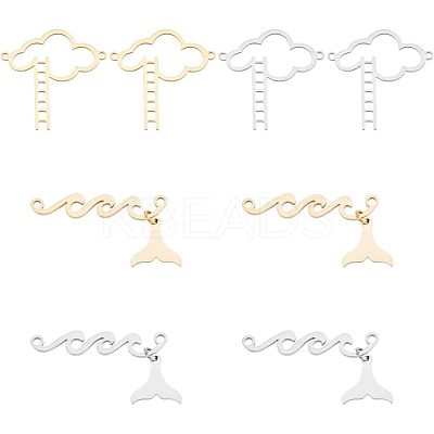 8Pcs 4 Styles 201 Stainless Steel Connector Charms STAS-UN0039-24-1