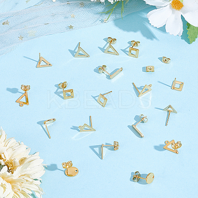 100Pcs 5 Style 201 Stainless Steel Stud Earring Findings with Hole EJEW-ME0001-01-1