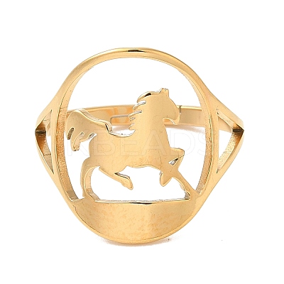 Ion Plating(IP) 304 Stainless Steel Horse Adjustable Ring for Women RJEW-M149-21G-1