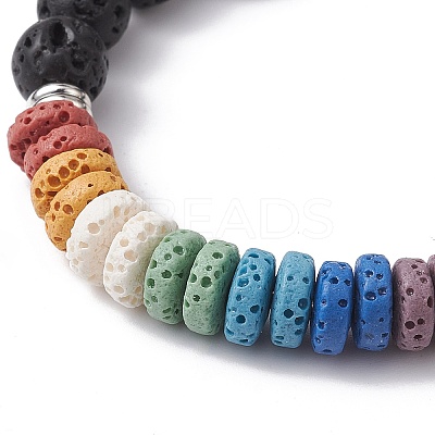 Dyed Natural Lava Rock & Pearl Beaded Strtch Bracelet BJEW-JB10053-01-1
