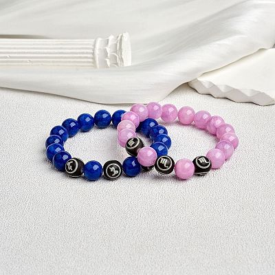 Blue Natural Mashan Jade Round Beaded Stretch Bracelet BJEW-SW00077-03-1