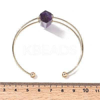 Brass Wire Wrapped Natural Amethyst Hexagon Point Cuff Bangles for Women BJEW-L719-01G-02-1