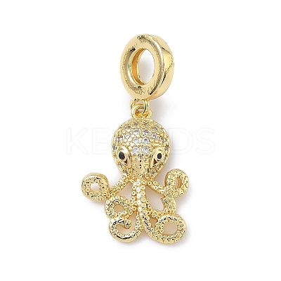 Brass Micro Pave Clear Cubic Zirconia Sea Animals European Dangle Charms KK-Z143-02G-01-1