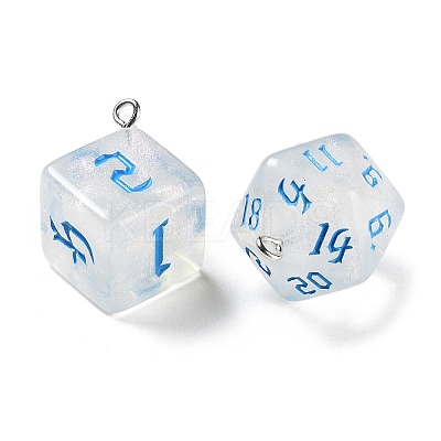 7 Styles Transparent Resin Polyhedral Dice Pendants Set RESI-A029-01I-1