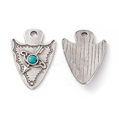 Synthetic Turquoise Half Round Pendants PALLOY-D013-03AS-1