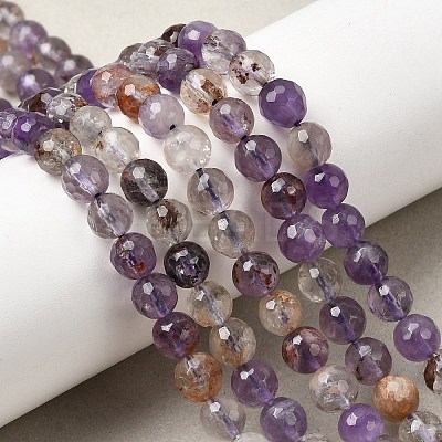 Natural Purple Phantom Quartz Purple Lodolite Quartz Round Beads Strands G-Z127-B01-6mm-1