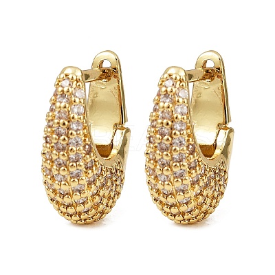 Oval Brass Micro Pave Clear Cubic Zirconia Hoop Earrings EJEW-S277-10G-A-1