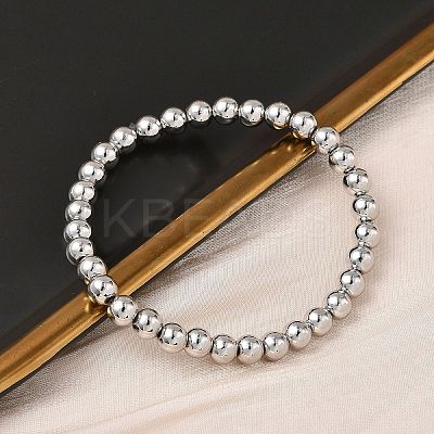 Brass Round Beaded Stretch Bracelets for Men Women BJEW-B148-05D-P-1