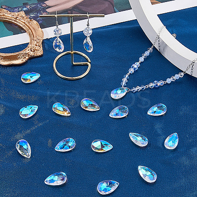 40Pcs Faceted Teardrop Glass Pendants GLAA-SP0001-11E-1