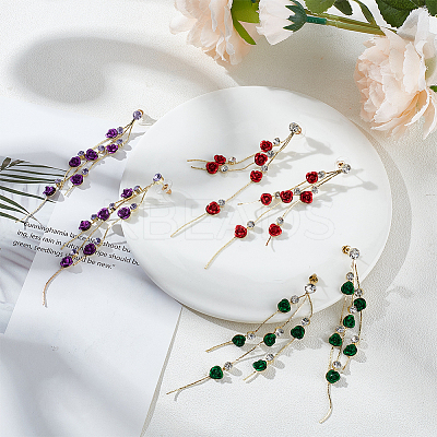 3 Pairs 3 Colors Rhinestone Dangle Stud Earrings EJEW-AN0003-76-1