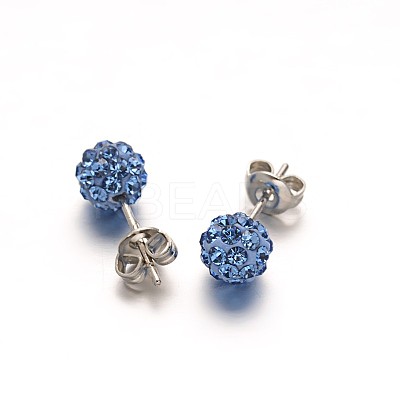 Polymer Clay Rhinestone Ball Stud Earrings EJEW-F0083-03F-1