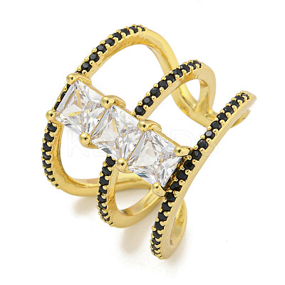 Square Rack Plating Brass Micro Pave Cubic Zirconia Wide Open Cuff Rings for Women RJEW-F162-14G-1
