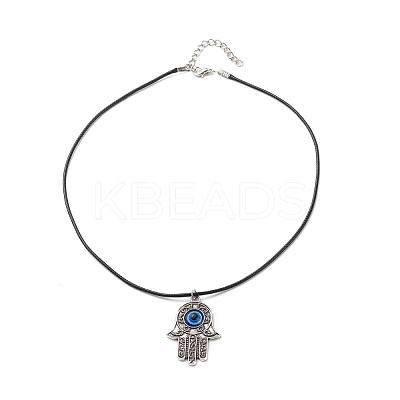 Alloy Hamsa Hand with Enamel Evil Eye Pendant Necklace for Women NJEW-JN03956-01-1