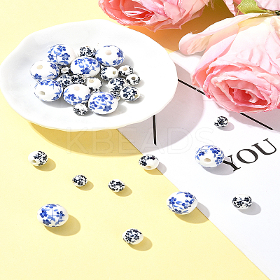 30Pcs 3 Styles Floral Printed Porcelain Beads PORC-FS0001-05-1