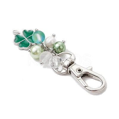 Clover Alloy Enamel Pendant Decoration HJEW-JM03009-01-1