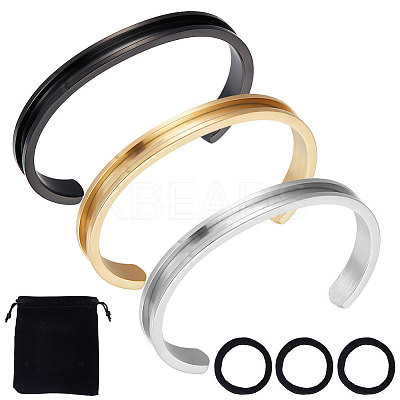 3Pcs 3 Color 304 Stainless Steel Grooved Bangles FIND-UN0002-09-1