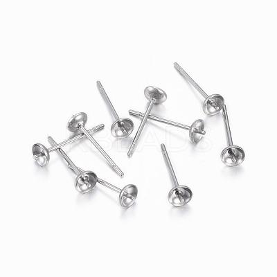 Tarnish Resistant 304 Stainless Steel Post Stud Earring Settings For Half Drilled Beads STAS-H376-93-1