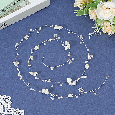 Handmade Imitation Pearl with Polyester and Resin Flower Headbands Hair Vine for Bride OHAR-WH20010-07S-1