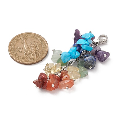 Chakra Natural & Synthetic Mixed Gemstone Chip Beaded Pendant Decorations HJEW-JM01235-01-1