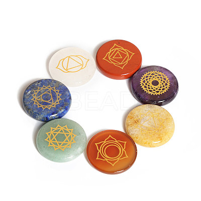 7 Chakras Theme Natural Lapis Lazuli & Carnelian & Yellow Jade & Amethyst & Green Aventurine & Quartz Crystal & Red Jasper Healing Stones G-PW0007-128B-1