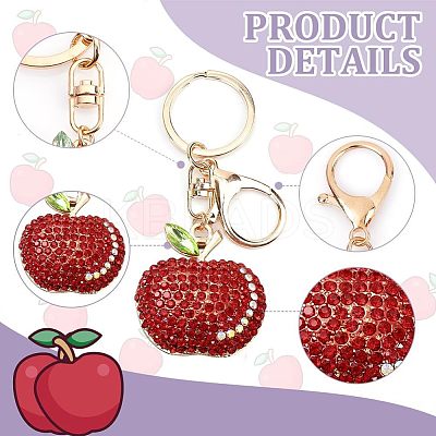 2Pcs 2 Colors Full Rhinestone Apple Keychains KEYC-CA0001-32-1