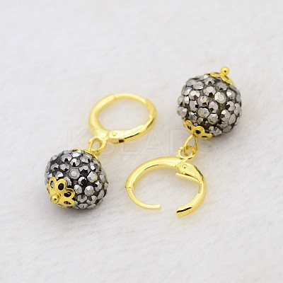 Dangling Round Ball Resin Rhinestone Earrings LS-EJEW-J080-29G-1