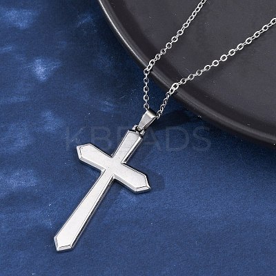 Cross 304 Stainless Steel Pendant Necklaces NJEW-H059-09P-1
