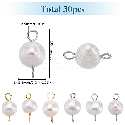30Pcs 2 Colors Natural Cultured Freshwater Pearl Potato Connector Charms PALLOY-SC00012-1