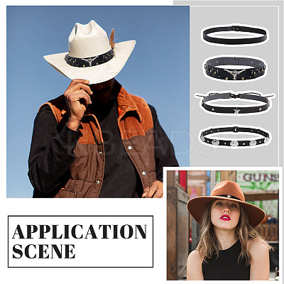 4Pcs 4 Styles Imitation Leather Straw Hat Belt FIND-CA0009-12-1