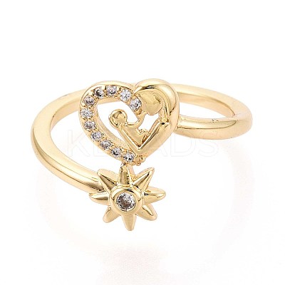 Brass Micro Pave Cubic Zirconia Cuff Rings for Women KK-T071-77G-1