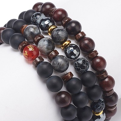 4Pcs 4 Style Natural Coconut & Wood & Mixed Gemstone Beaded Stretch Bracelets Set BJEW-JB08835-1