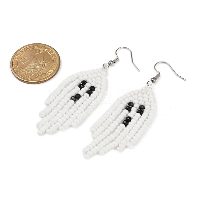 Halloween Theme Ghost Handmade Glass Seed Beaded Dangle Earrings EJEW-MZ00479-1