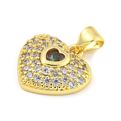 Heart Rack Plating Brass Micro Pave Cubic Zirconia Charms KK-Z053-17G-06-1