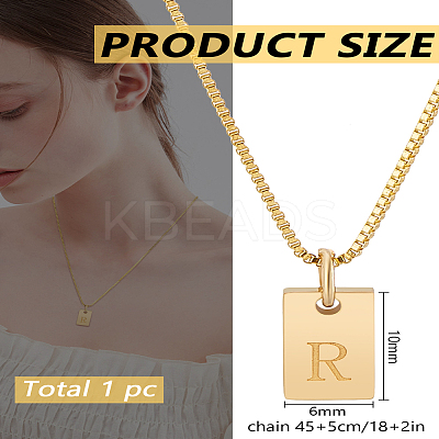 1Pc Stainless Steel Letter Rectangle Pendant Necklaces NJEW-LP0001-34R-G-1