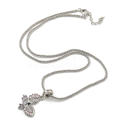 Rack Plating Brass Pave Colorful Cubic Zirconia Butterfly Pendant Necklaces NJEW-A031-04P-1