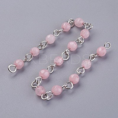 Handmade Natural Rose Quartz Beads Chains AJEW-JB00454-03-1