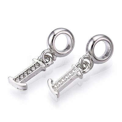 Platinum Rack Plating Alloy Rhinestone European Dangle Charms PALLOY-T048-36P-I-1