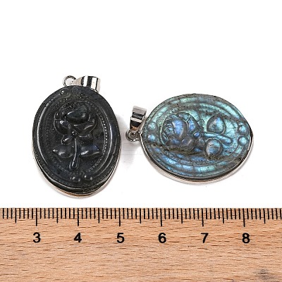 Natural Labradorite Carved Flower Pendants G-B085-15P-1
