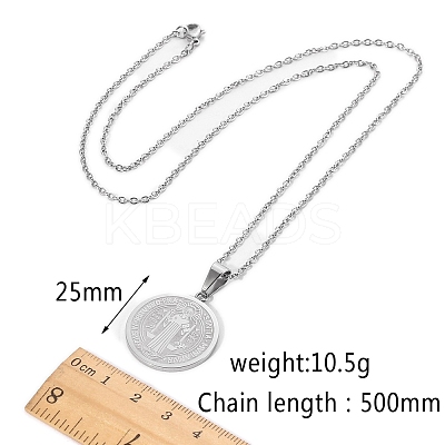 Stainless Steel Saint Benedict Cross Medal Pendant Cable Chain Necklaces PW-WGC31BA-01-1