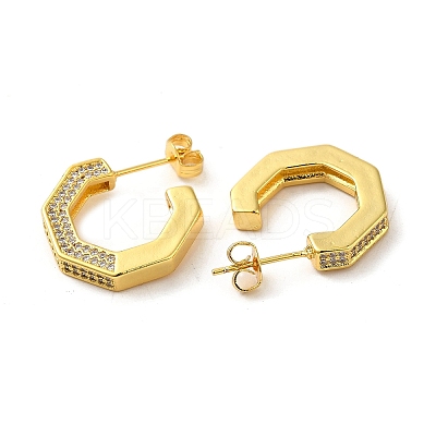 Brass Micro Pave Clear Cubic Zirconia Stud Earrings for Women EJEW-A040-09G-1