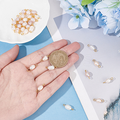 30Pcs 3 Colors Natural Freshwater Pearl Connector Charms PALLOY-AB00059-1