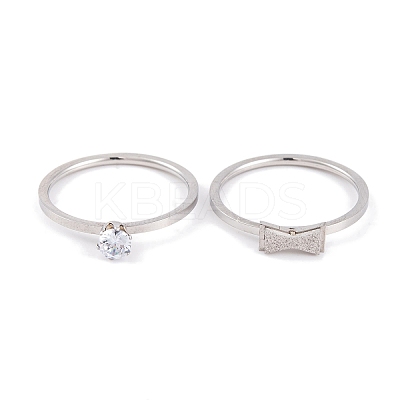 Bowknot 304 Stainless Steel Finger Ring Set for Women RJEW-C086-29-P-1