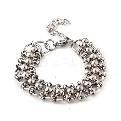 304 Stainless Steel Ball Rings Link Bracelets for Women BJEW-F488-17P-1
