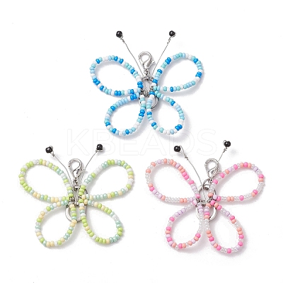 3Pcs Glass Seed Beads Butterfly Pendant Decorations HJEW-JM03352-1
